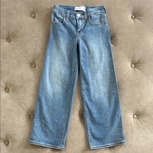 Abercrombie Kids High Rise Wide Leg Blue Jeans with Studded Detail